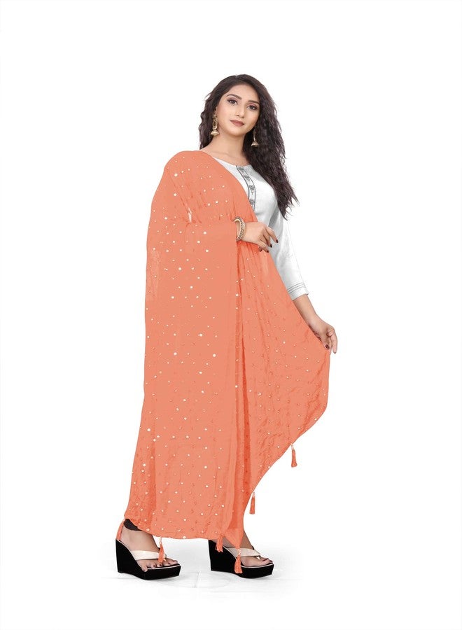 themilestocks TMS Woman's Embroidered Chiffon Dupatta Scarf Shawl Wrap Soft Indian Bridal Wedding (Coral) - Image 5